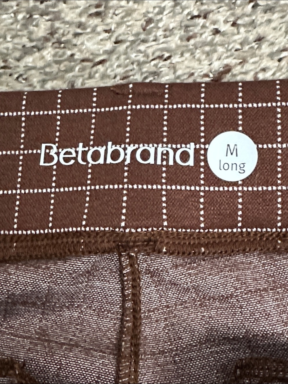 Betabrand Slim Fit Brown Grid pull on Pants size M long - Picture 4 of 7